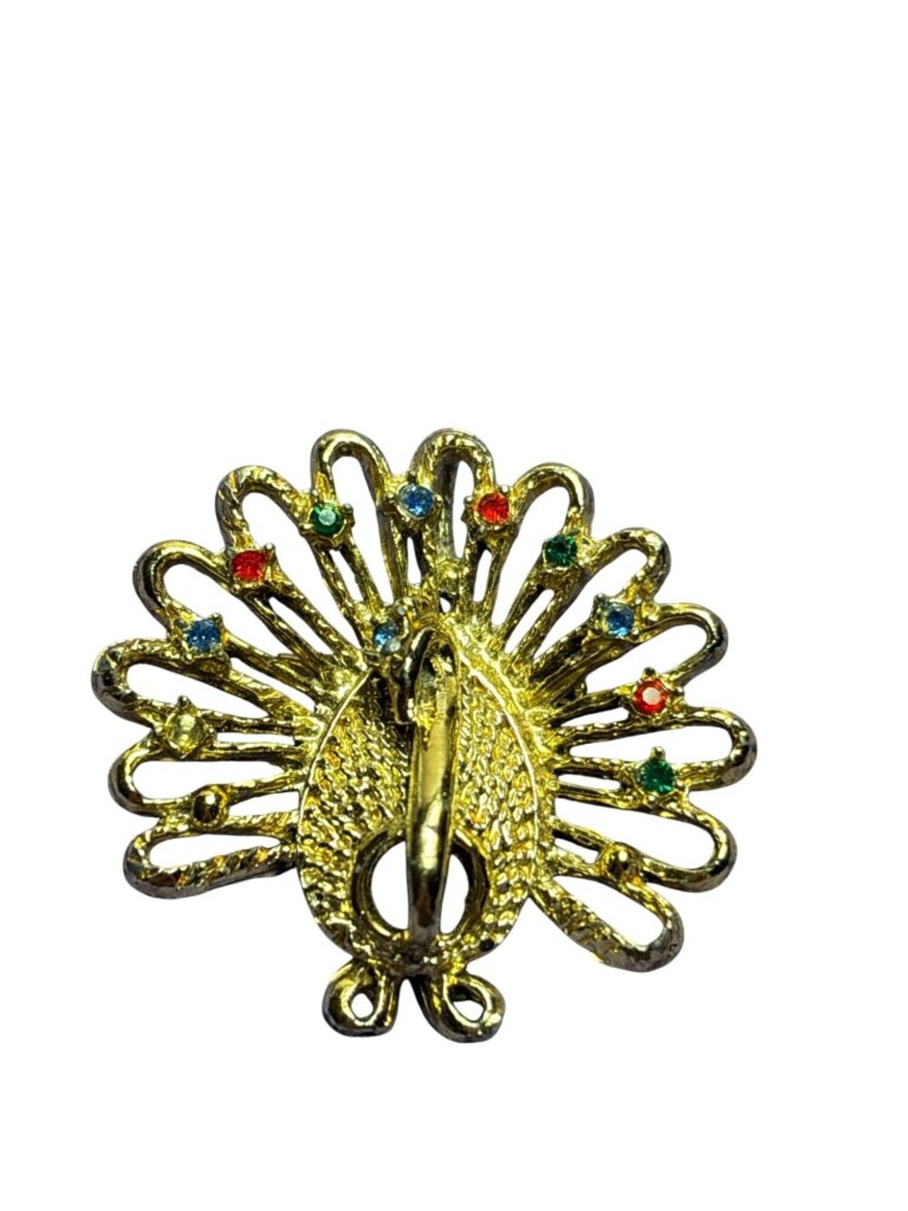 Vtg Goldtone Peacock Bird Brooch Pin Multicolor Rhinestones Missing 1 Rhinestone